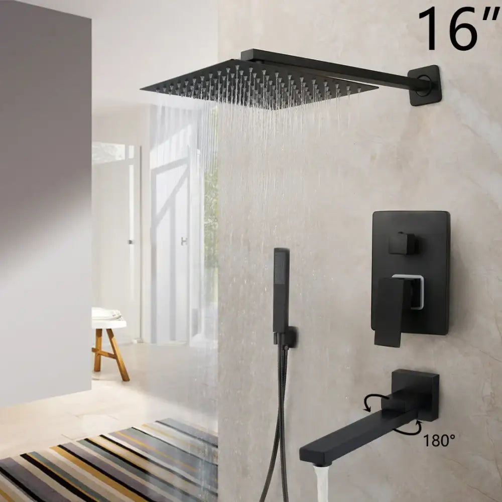 Matte Black LED Rainfall Shower 16-Inch