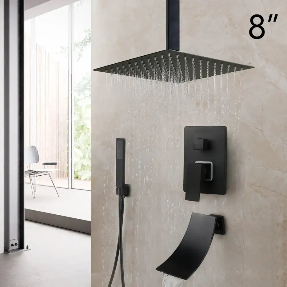 Matte Black LED Rainfall Shower 16-Inch