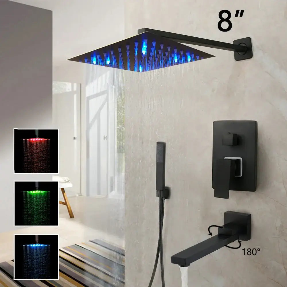 Matte Black LED Rainfall Shower 16-Inch