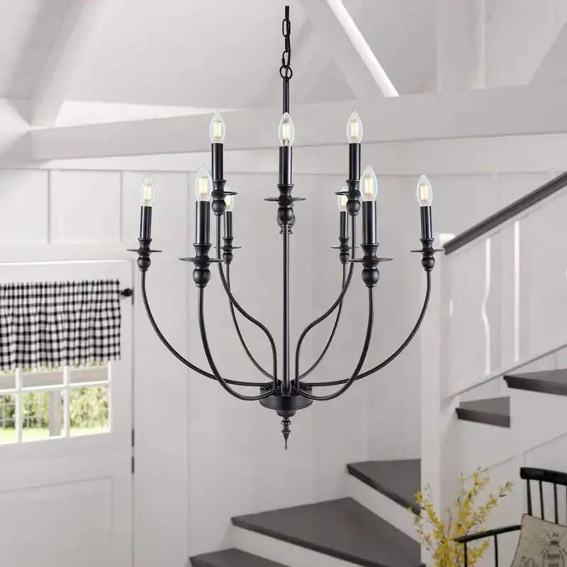 Black Iron Candle Chandelier 9-Light E14