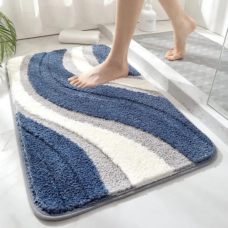 Blue Gray Striped Bath Mat