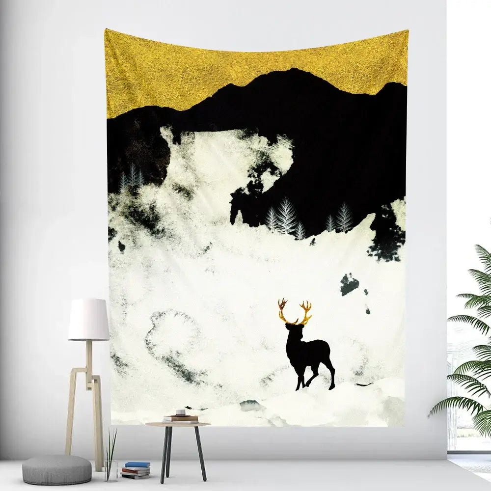 Turquoise Gold Whale Tapestry