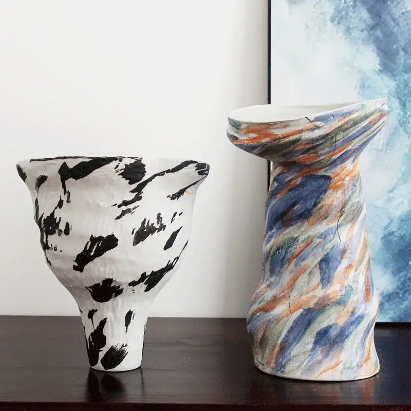 Black White Clay Vase