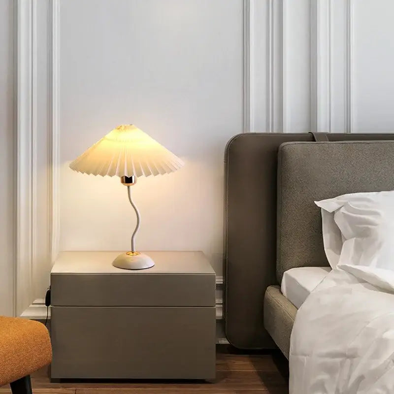 Cream Gold Pleated Table Lamp