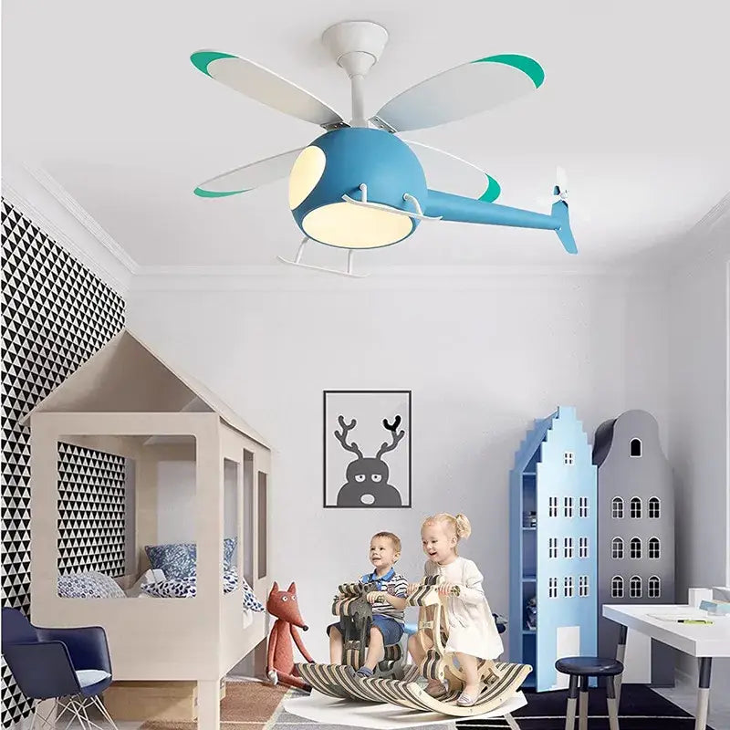 Blue Helicopter Chandelier Fan