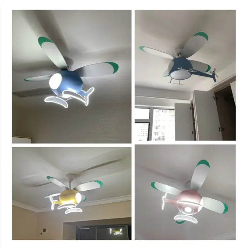 Blue Helicopter Chandelier Fan