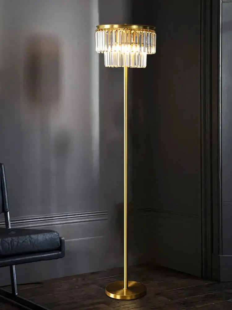 Gold Brass Crystal Floor Lamp