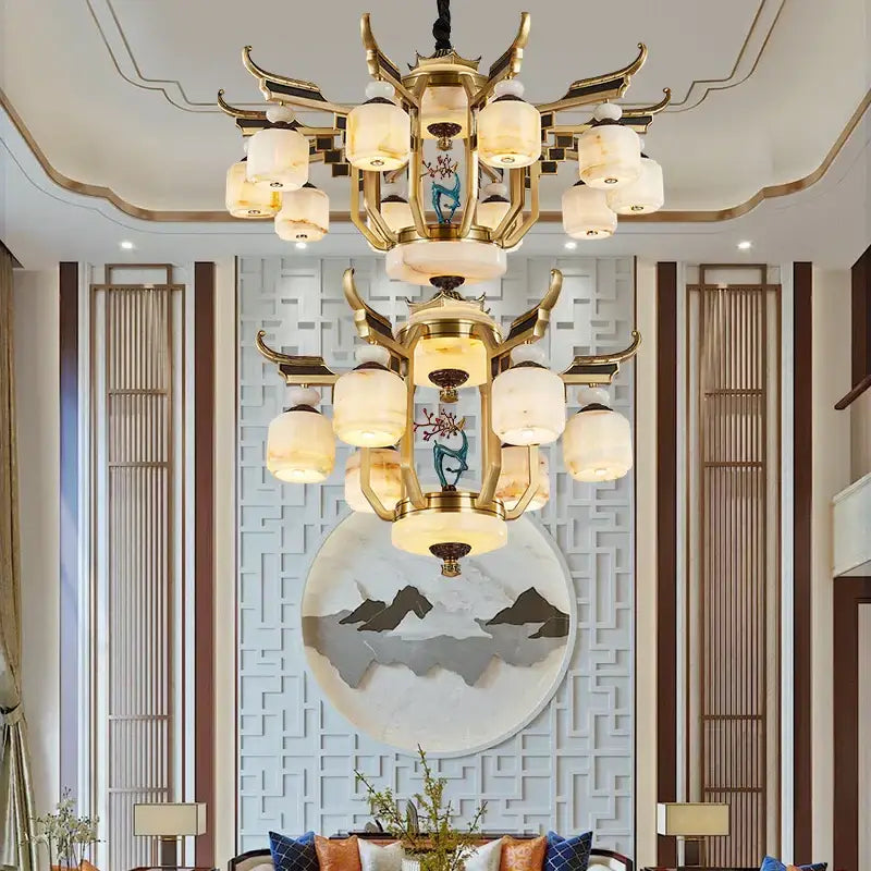Gold Copper Jade Chandelier