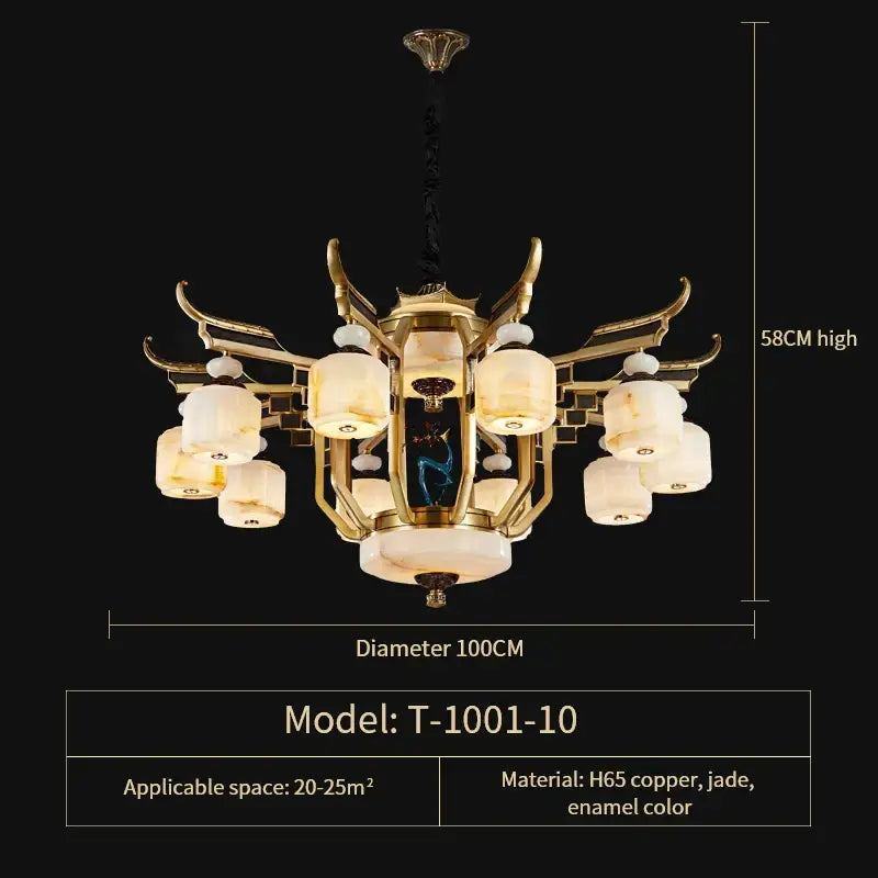 Gold Copper Jade Chandelier