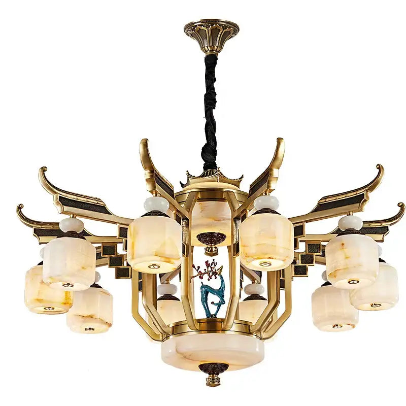 Gold Copper Jade Chandelier