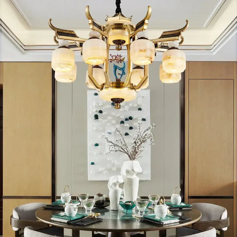 Gold Copper Jade Chandelier