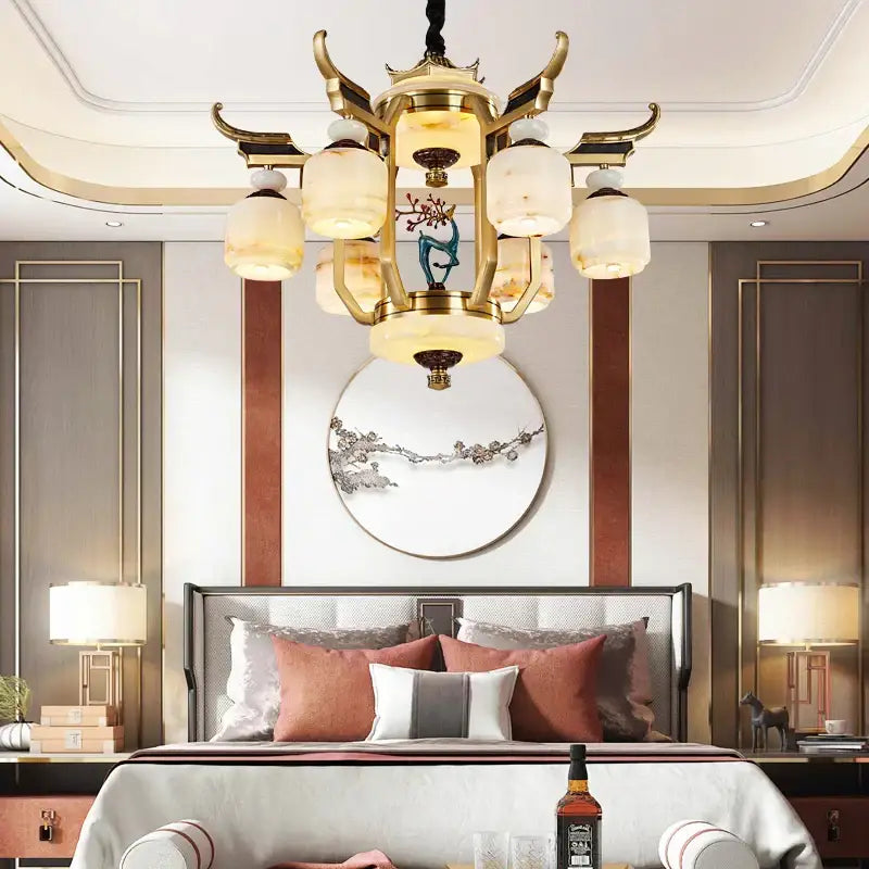 Gold Copper Jade Chandelier