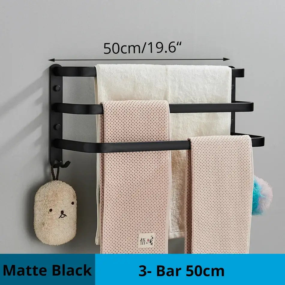 Black Aluminum Triple-Tier Towel Rack 50cm