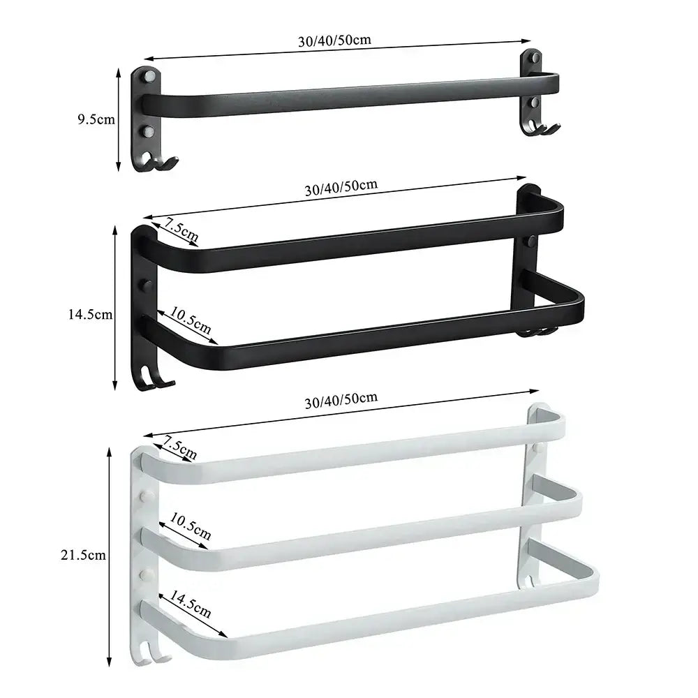 Black Aluminum Triple-Tier Towel Rack 50cm