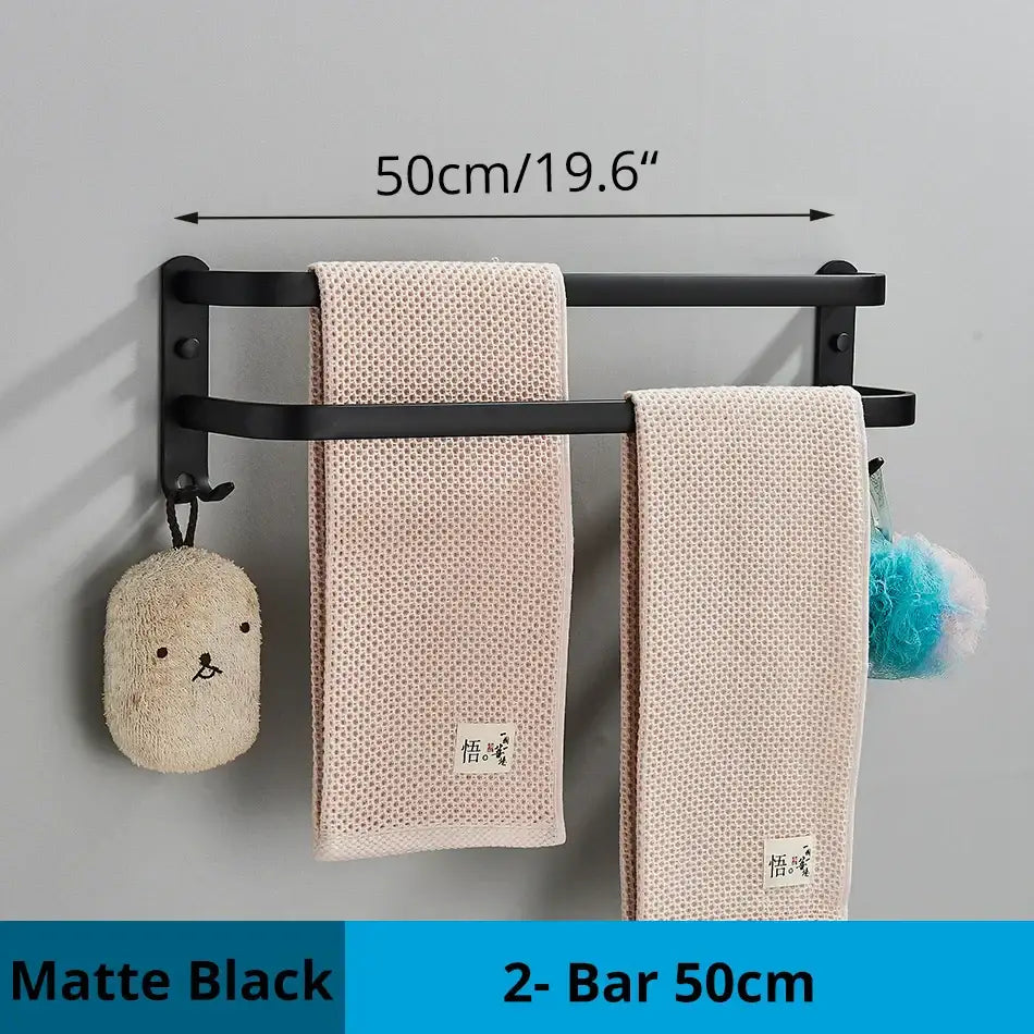 Black Aluminum Triple-Tier Towel Rack 50cm