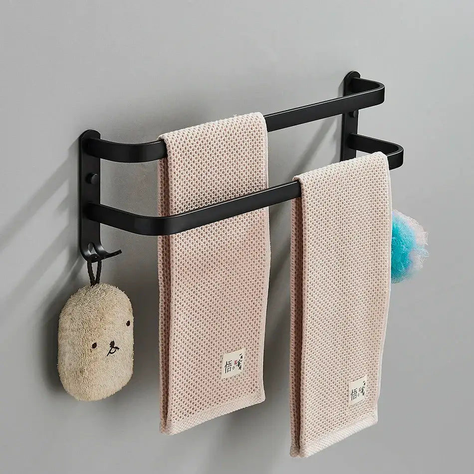 Black Aluminum Triple-Tier Towel Rack 50cm