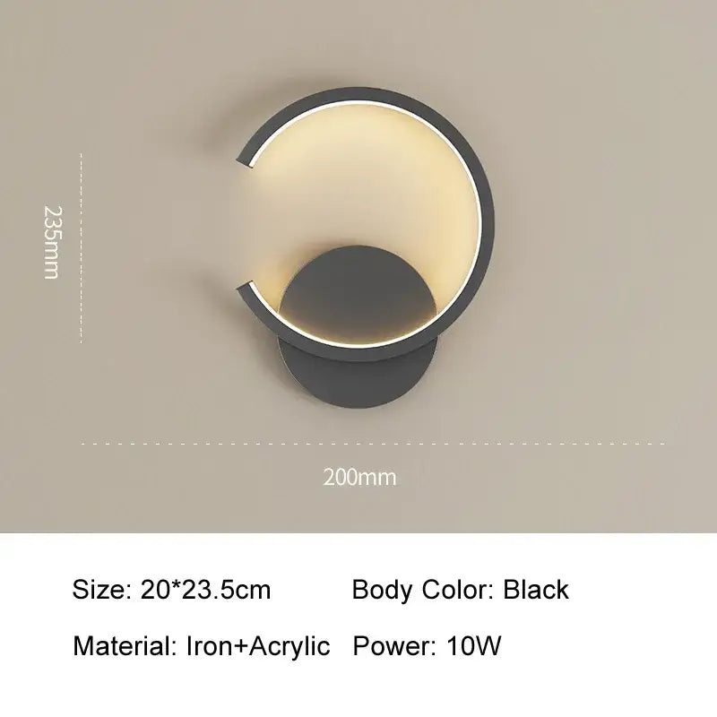 Black Circular Aluminum LED Wall Lamp 10W