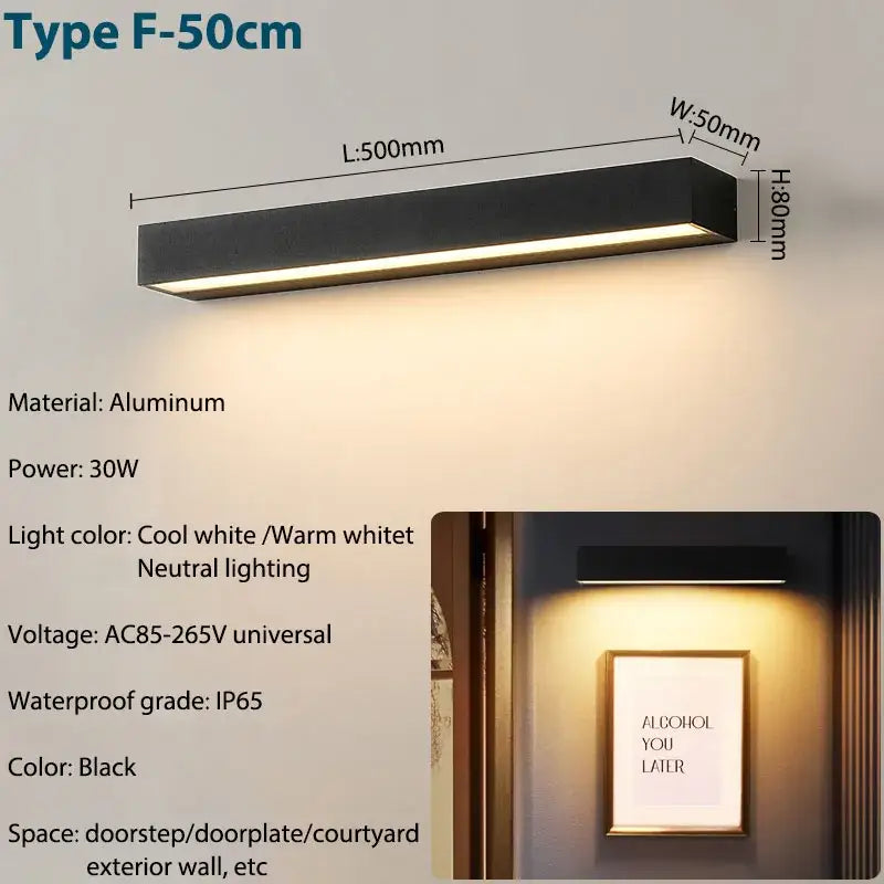Black Waterproof Outdoor Wall Sconce 50cm