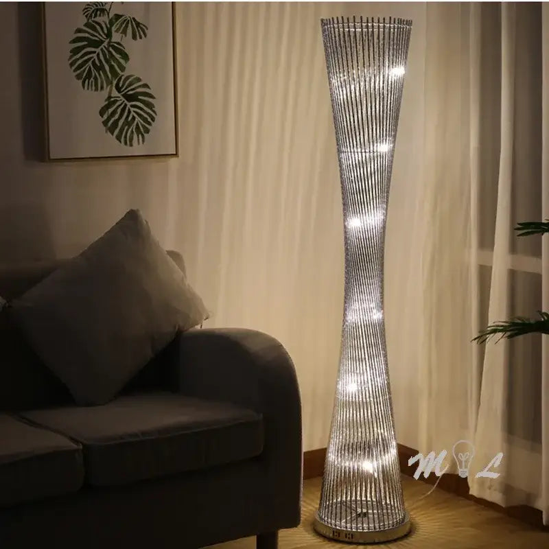 Silver Twisted Tower Lamp