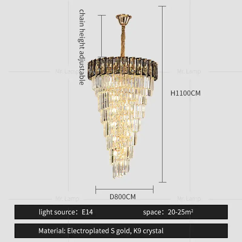 Amber Crystal Chandelier 150cm Smoke