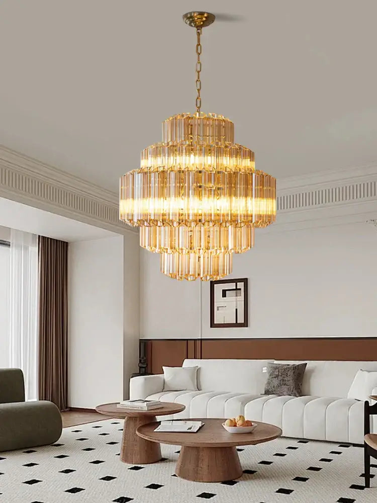 Amber Glass Tiered Chandelier 100cm Gold