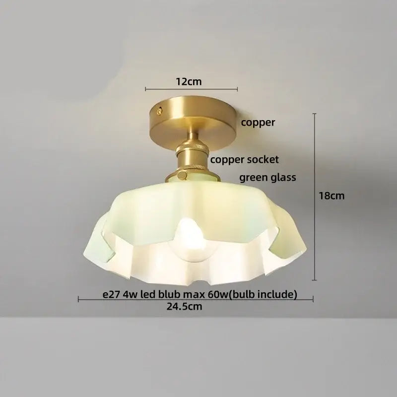 Amber Glass Petal Ceiling Lamp Brass