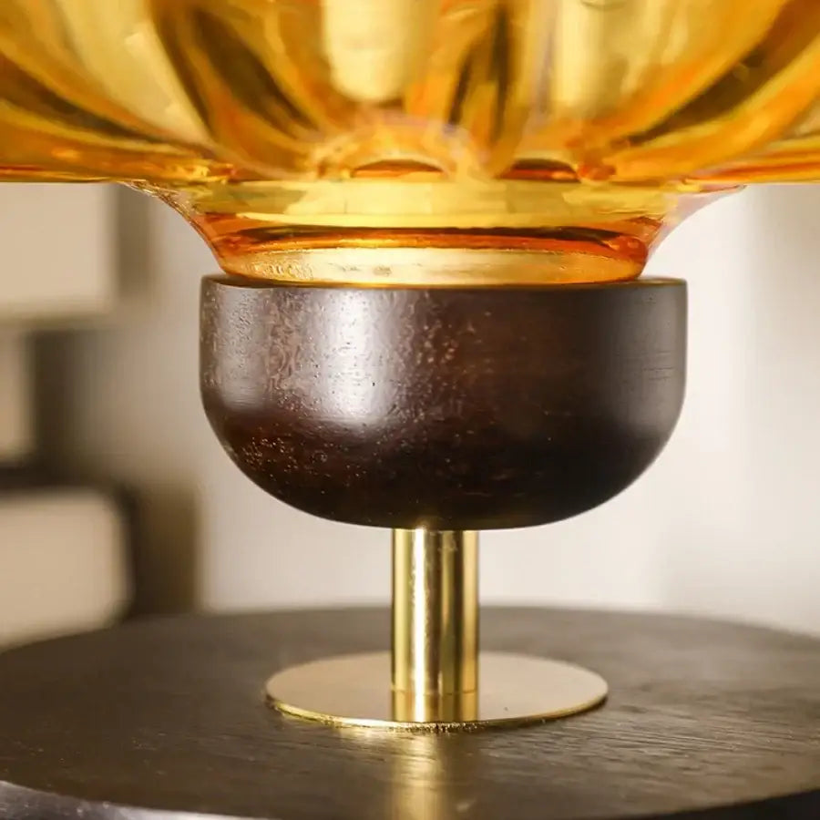 Amber Glass Petal Ceiling Lamp Brass