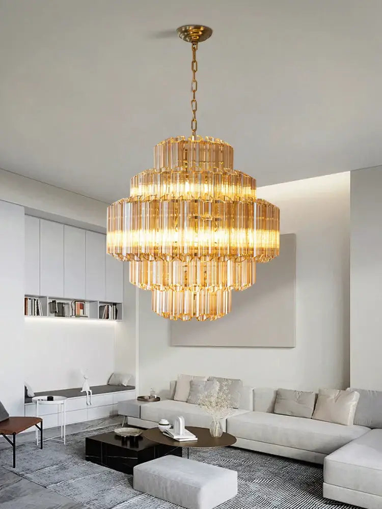 Amber Glass Tiered Chandelier