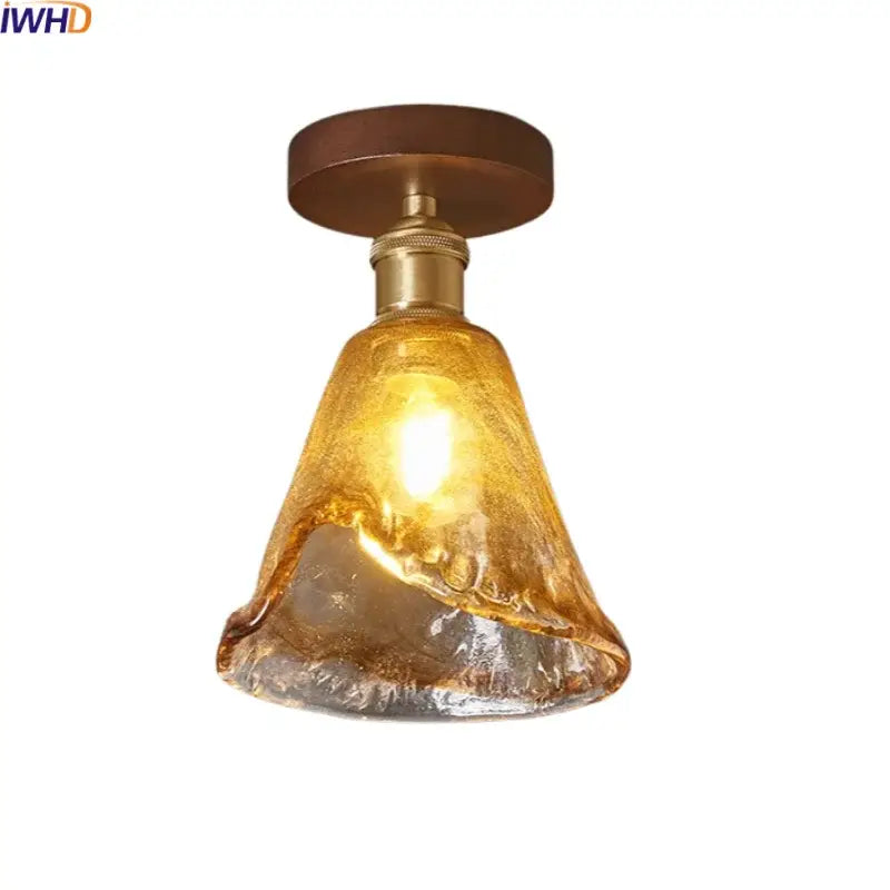 Amber Glass Brass Ceiling Light Kitchen