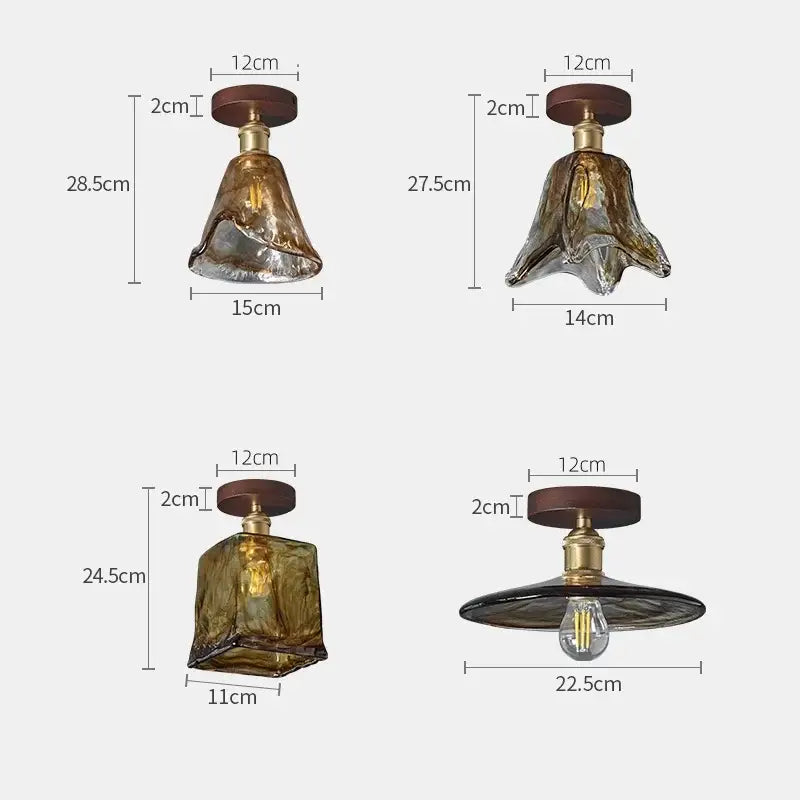 Amber Glass Brass Ceiling Light Kitchen