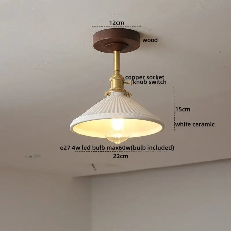 Amber Glass Wood Canopy Ceiling Light