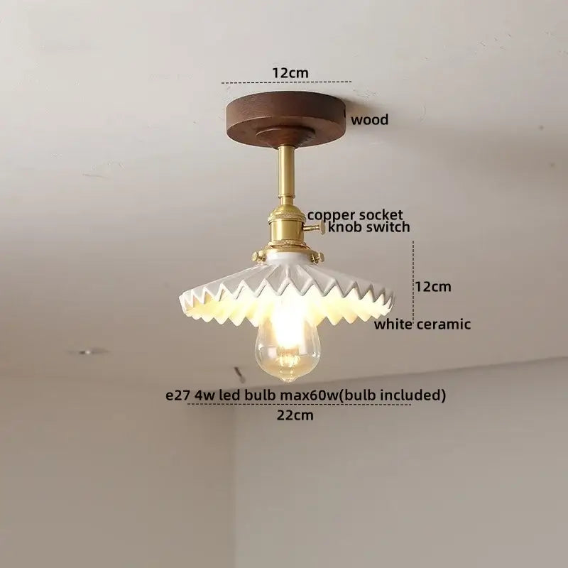 Amber Glass Wood Canopy Ceiling Light