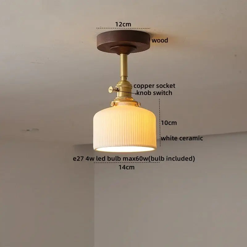 Amber Glass Wood Canopy Ceiling Light