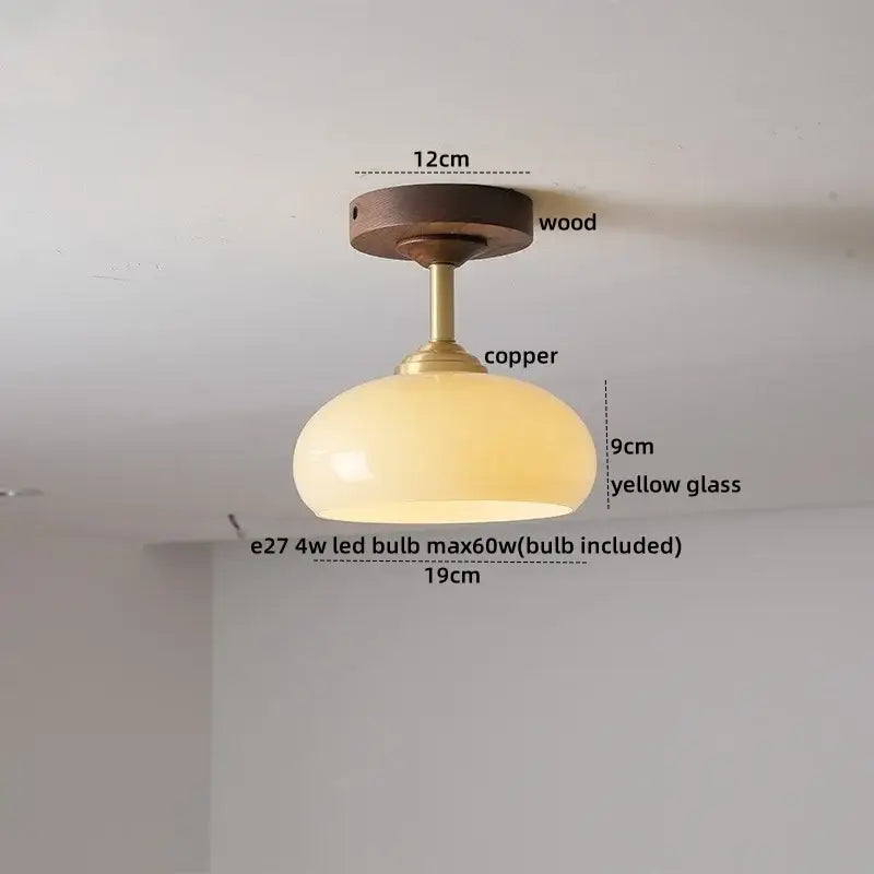 Amber Glass Wood Canopy Ceiling Light