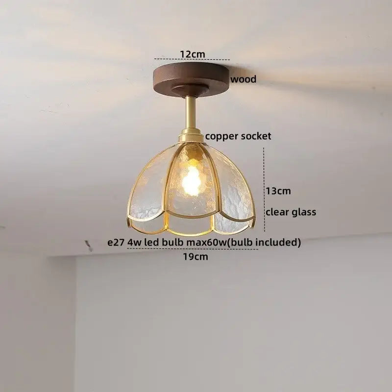 Amber Glass Wood Canopy Ceiling Light