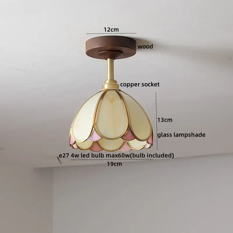 Amber Glass Wood Canopy Ceiling Light