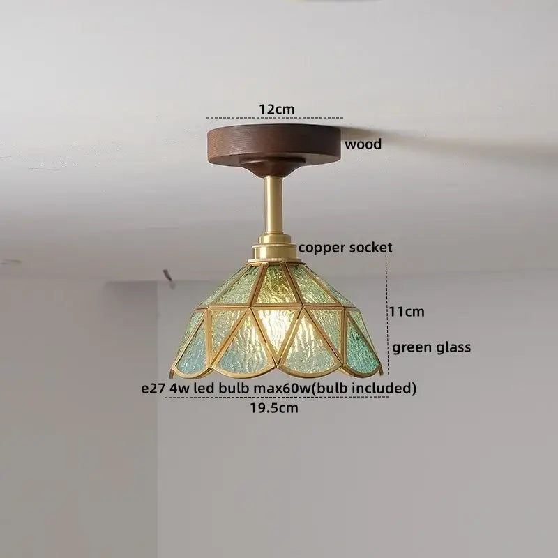 Amber Glass Wood Canopy Ceiling Light