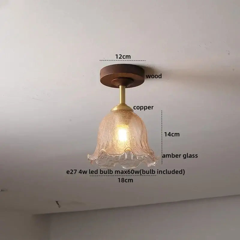 Amber Glass Wood Canopy Ceiling Light