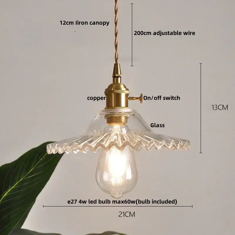 Amber Glass Pendant Lamp Adjustable Wire