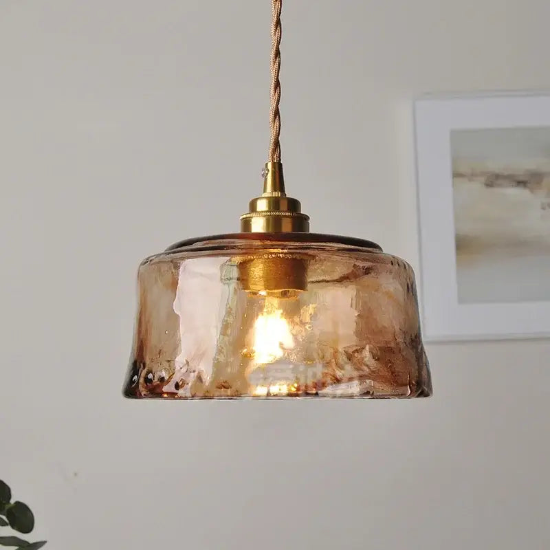 Amber Glass Pendant Lamp Adjustable Wire
