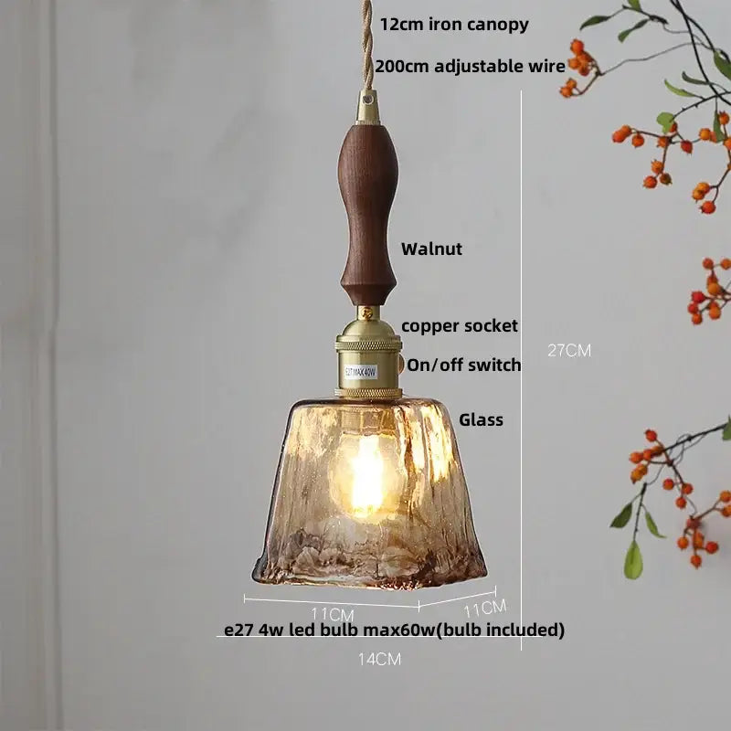 Amber Glass Pendant Lamp Adjustable Wire