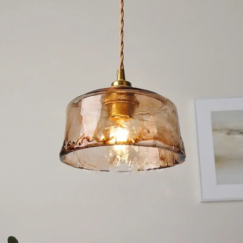 Amber Glass Pendant Lamp Adjustable Wire
