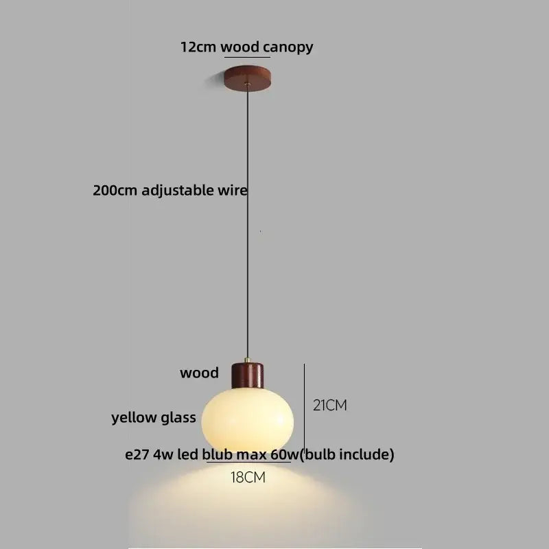 Amber Glass Rustic Wood Pendant Light