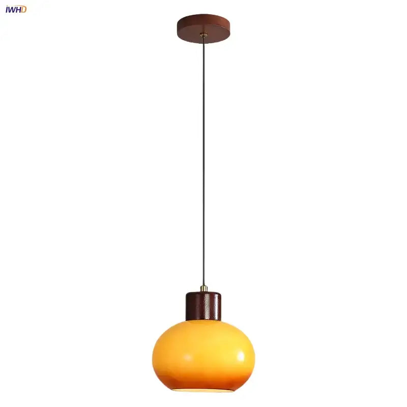 Amber Glass Rustic Wood Pendant Light