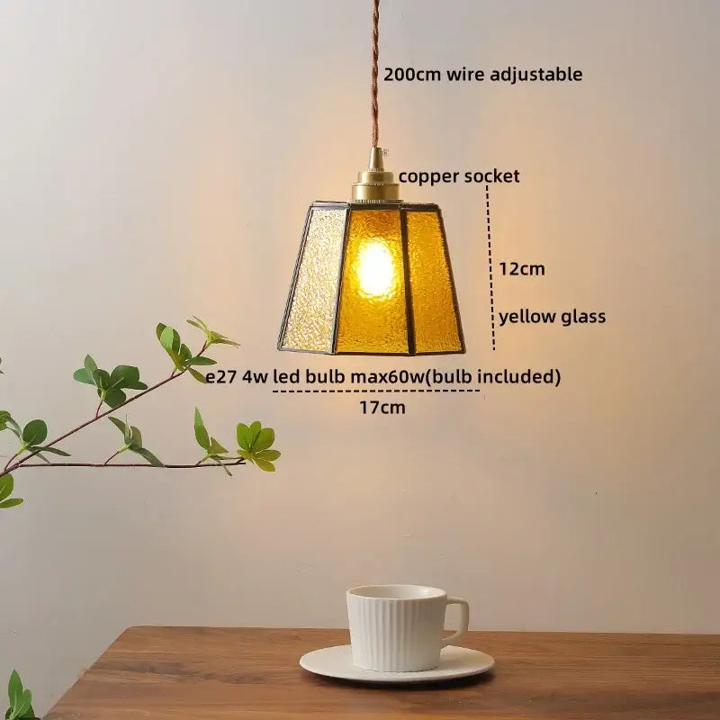 Amber Glass Nordic Pendant Polished Copper