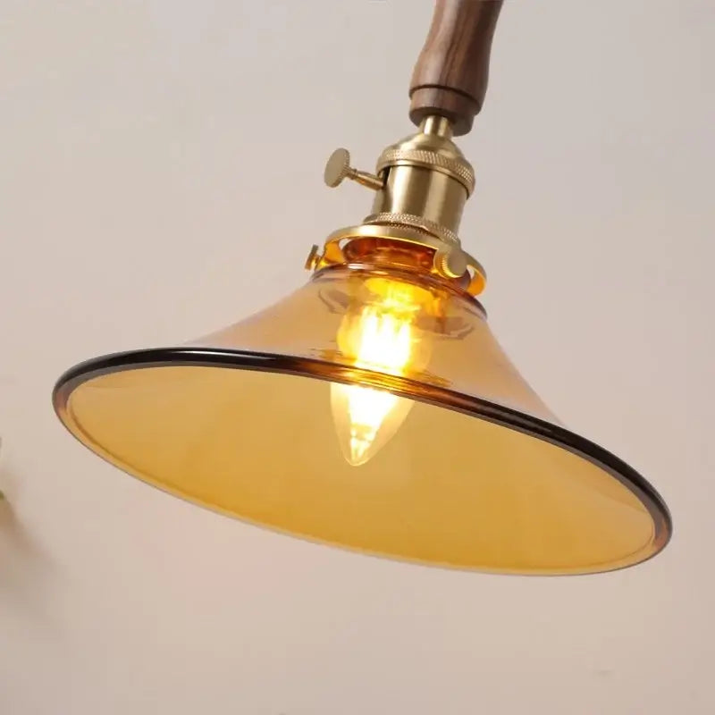 Amber Glass Walnut Accent Pendant Light