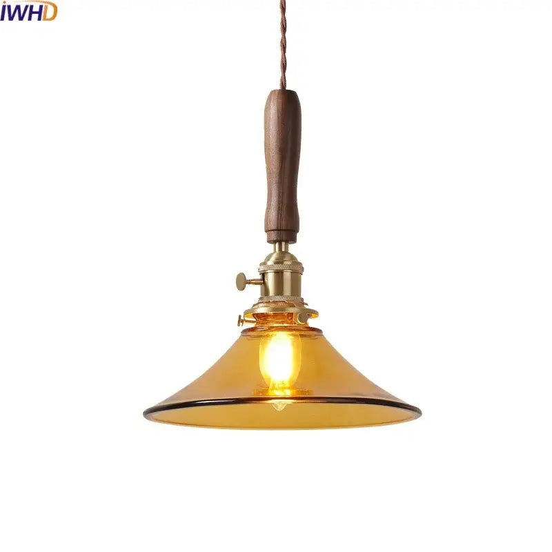 Amber Glass Walnut Accent Pendant Light