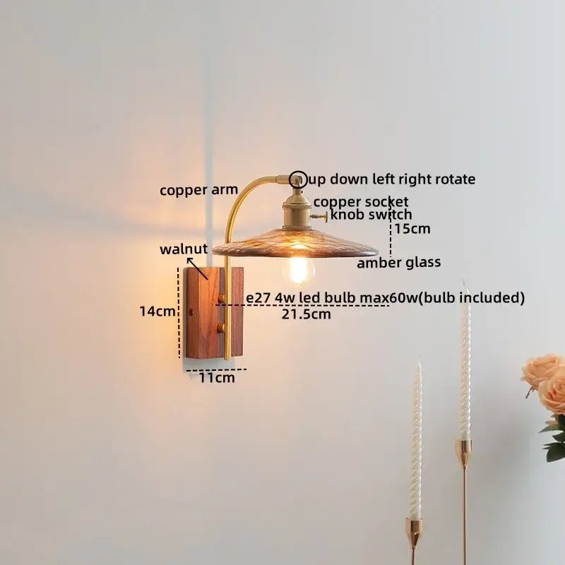 Amber Glass Wall Lamp Knob Switch