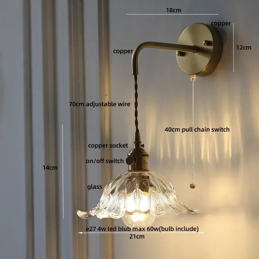 Amber Glass Nordic Brass Wall Sconce