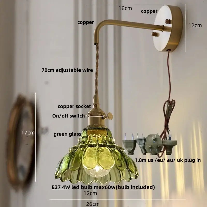 Amber Glass Nordic Brass Wall Sconce